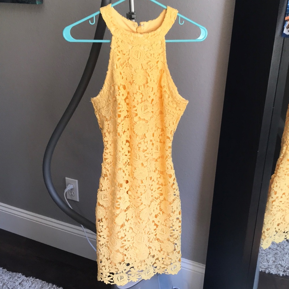 Lulus Love Poem Yellow Lace Dress S